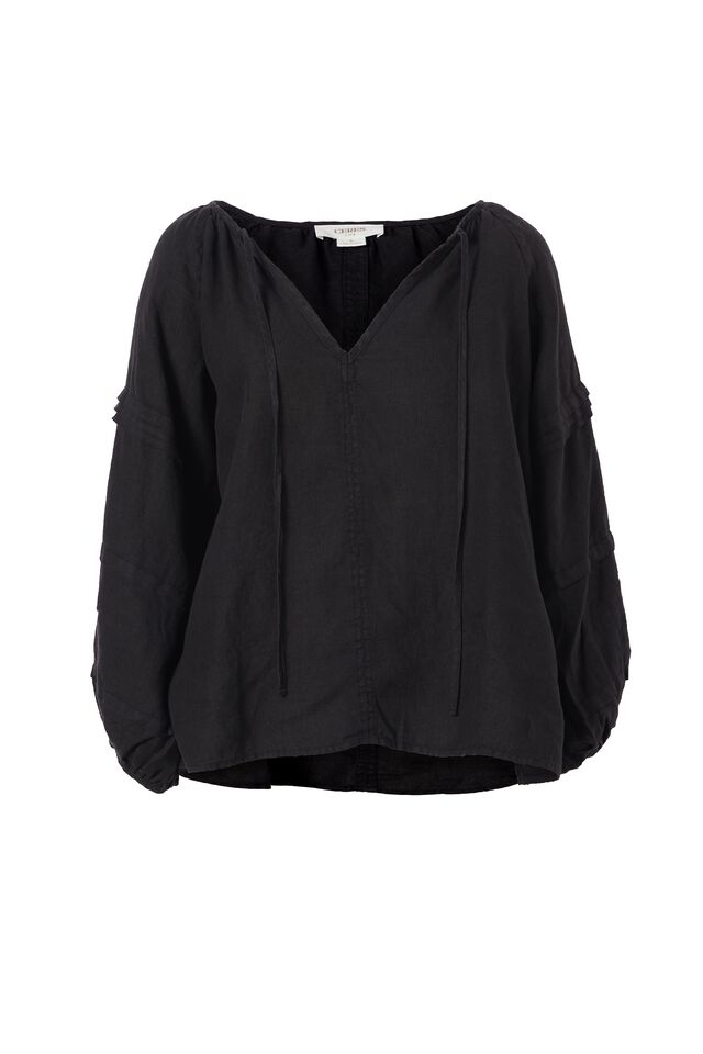 Linen Oversized Pleated Tunic, BLACK