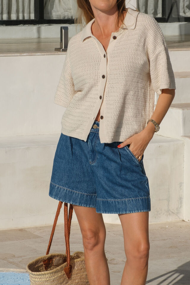 Boxy Button Through Knit, ECRU
