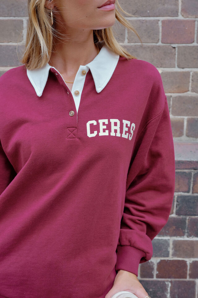 Wren Rugby Sweat, WASHED BURGUNDY WHITE HERITAGE LOGO