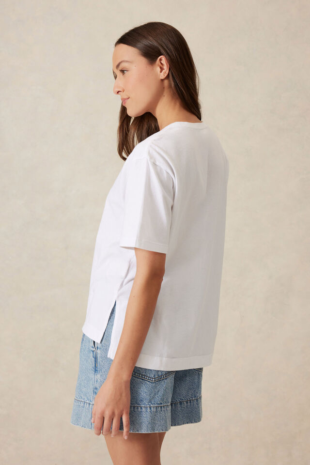 Slouchy Split Hem Tee, WHITE/CERES ROPE