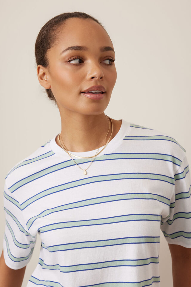 Stevie Slouchy Tee, WHITE/SEAFOAM STRIPE