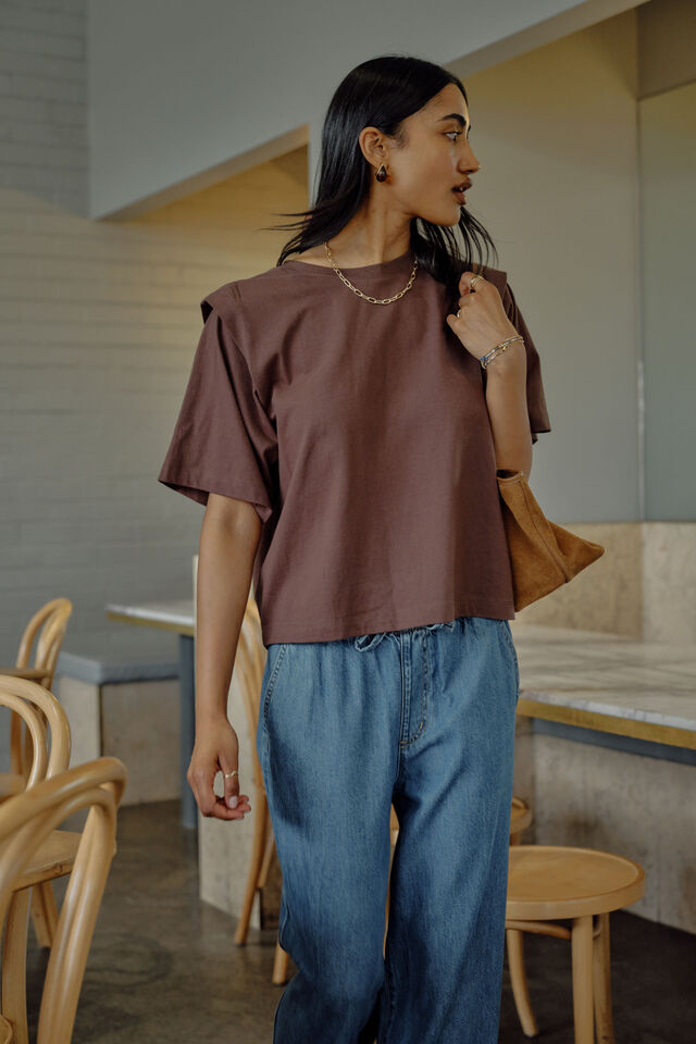 Rainey Pleat Sleeve Tee, BRUNETTE BROWN