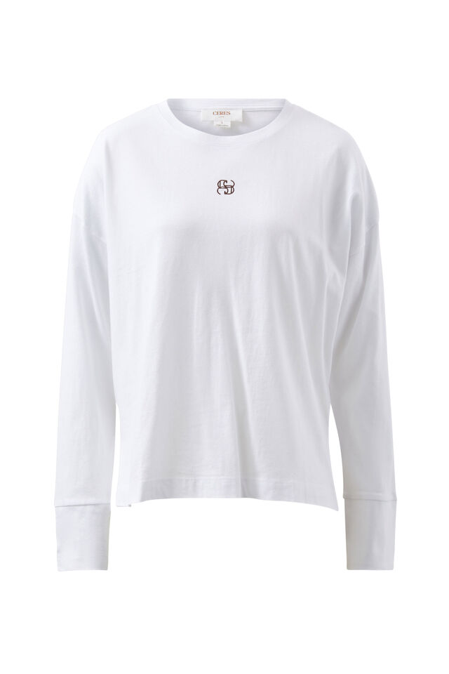 Scout Slouchy Long Sleeve  Tee, WHITE/MONOGRAM EMBROIDERY