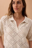 Demi Diamond Knit Collared Tee, ECRU - alternate image 5