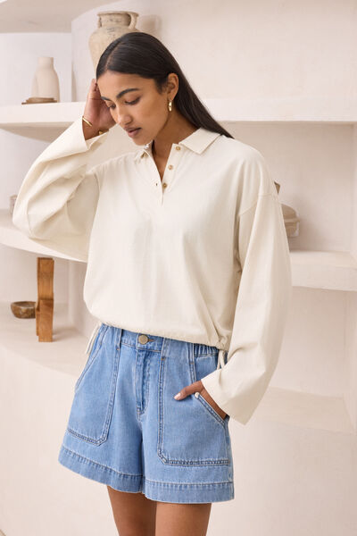 Elke Collared Tie Top, BUFF