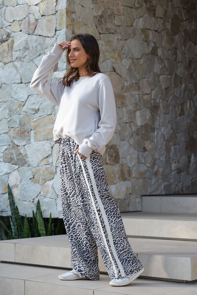Relaxed Drawstring Pant, LEOPARD LINEN BLEND