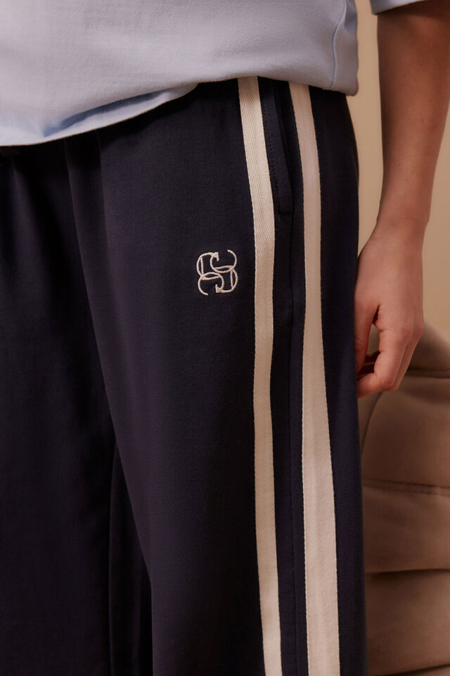 Gigi Wide Leg Terry Trackpant, NEW NAVY SIDE STRIPE