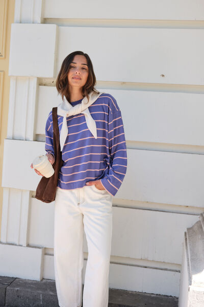 Beau Long Sleeve Slouchy Tee, WASHED NAVY/PINK CLAY