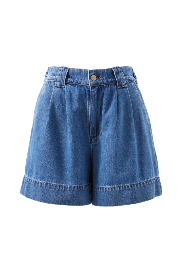 Billie Pleat Front Short, WASHED INDIGO
