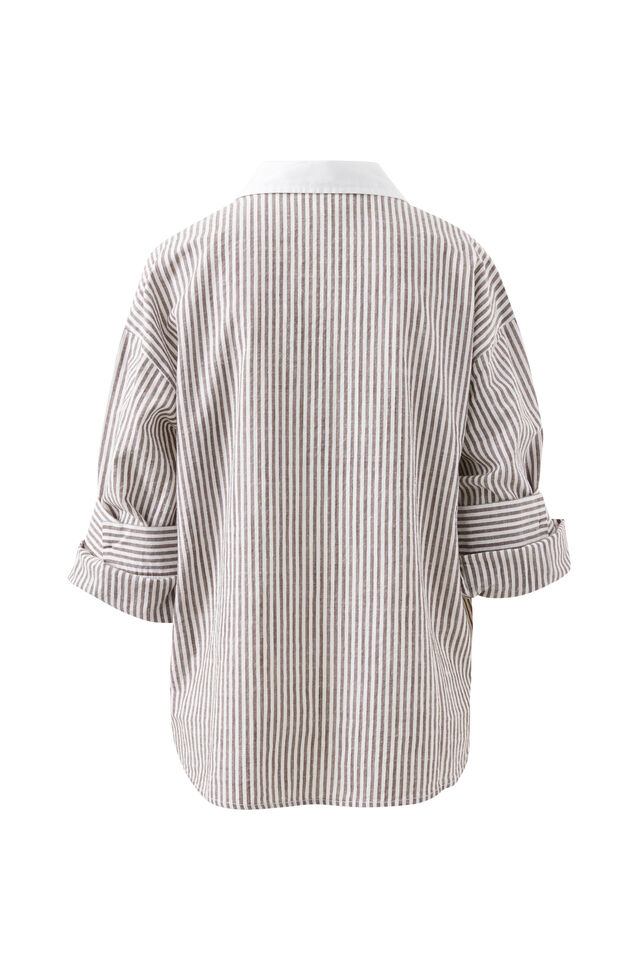 Miya Shirt, BROWN WHITE SMALL STRIPE