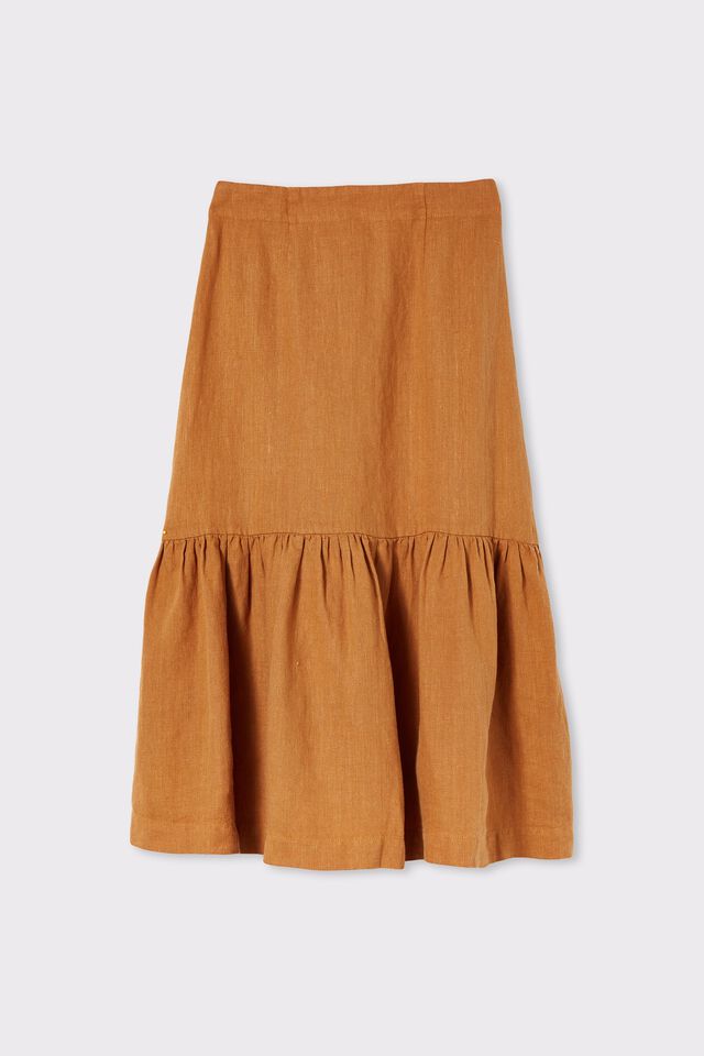 Linen Midi Skirt E H, WHEAT
