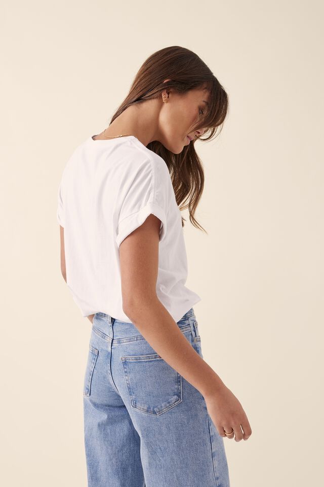 Roll Cuff Tee In Australian Cotton, WHITE