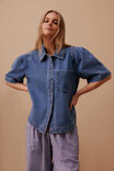 Dylan Pleat Sleeve Denim Shirt, FRESH INDIGO - alternate image 2