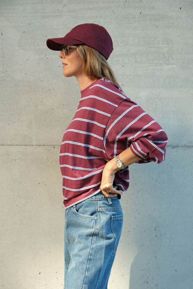 Beau Long Sleeve Slouchy Tee, WASHED BURGUNDY/SKY BLUE