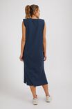 Shoulder Pad Midi Dress In Organic Cotton, SMOKE BLUE - alternate image 3