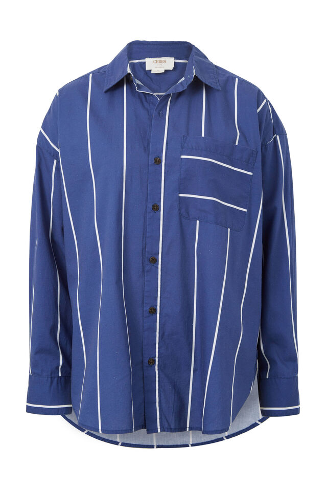 Oversized Poplin Shirt, NAVY WIDE STRIPE ORGANIC COTTON