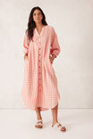 Crinkle Midi Dress, CORAL WHITE GINGHAM - alternate image 6