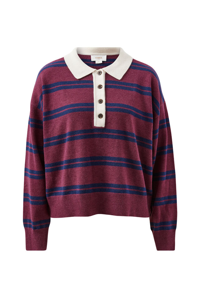 Jessa Rugby Knit, WASHED BURGUNDY STRIPE