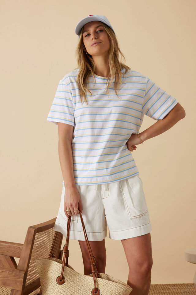 Stevie Slouchy Tee, POWDER BLUE/SUNNY YELLOW STRIPE