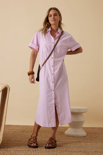 Hanna Midi Shirt Dress, HIBISCUS PINK STRIPE