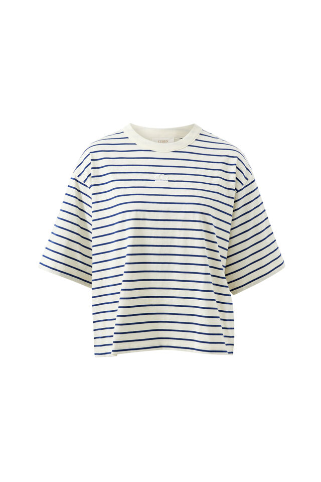 Phoebe Premium Tee, MILK/PRUSSIAN BLUE STRIPE