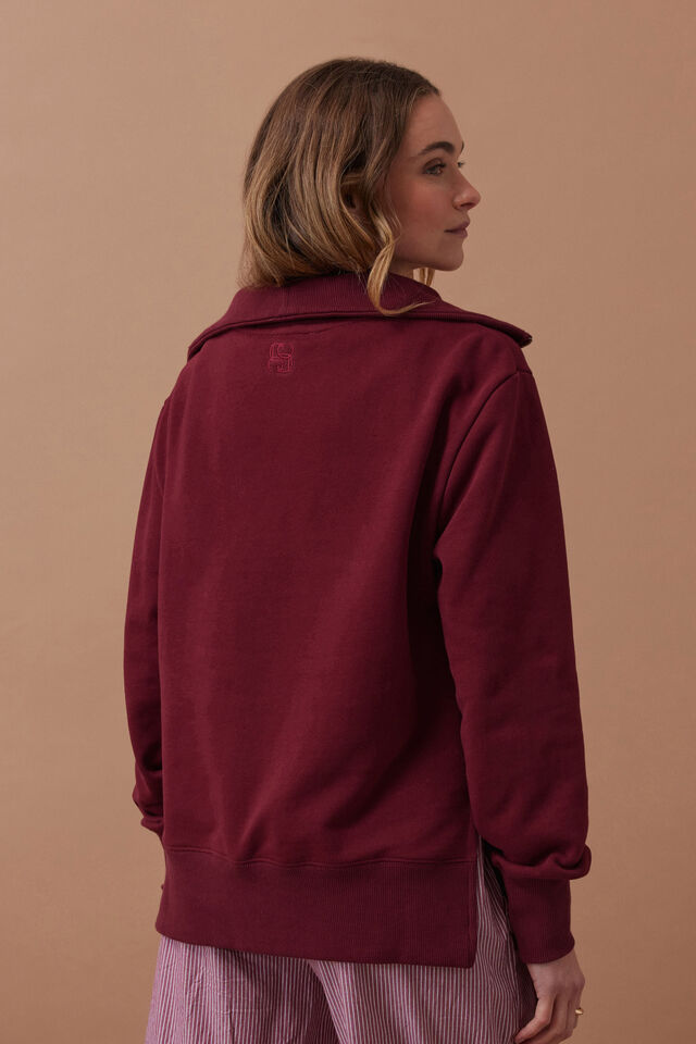 Isabella Half Zip Sweat, BURGUNDY