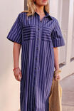 Samara Midi Shirt Dress, PRUSSIAN BLUE STRIPE - example image 4