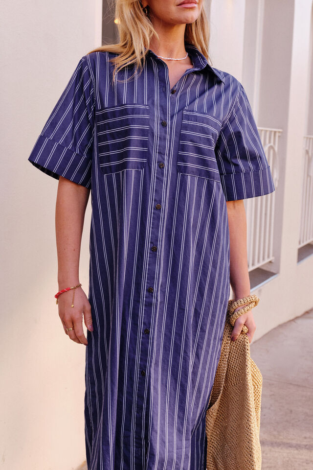 Samara Midi Shirt Dress, PRUSSIAN BLUE STRIPE