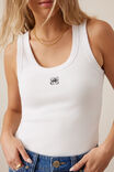 Zoe Contour Rib Scoop Tank, WHITE/BLACK MONOGRAM EMBROIDERY - alternate image 4