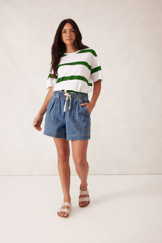 Stevie Slouchy Tee, WINTER GREEN BOLD STRIPE