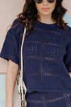 Square Knit Boxy Tee, NEW NAVY - alternate image 1