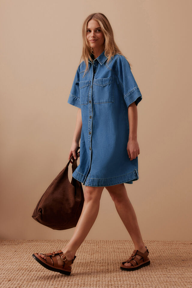 Ava Short Sleeve Mini Dress, FRESH INDIGO