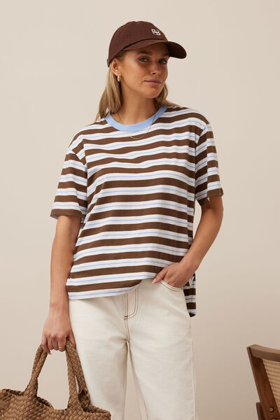 Stevie Slouchy Tee, COCOA SKY BLUE STRIPE