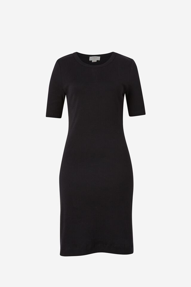 Organic Contour Rib Short Dress, BLACK
