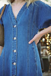 Short Sleeved Panelled V-Neck  Midi Dress, FRESH INDIGO - alternate image 4