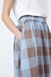 Midi Skirt In Cotton Linen Blend, BLUE SKY TAUPE GINGHAM - alternate image 5