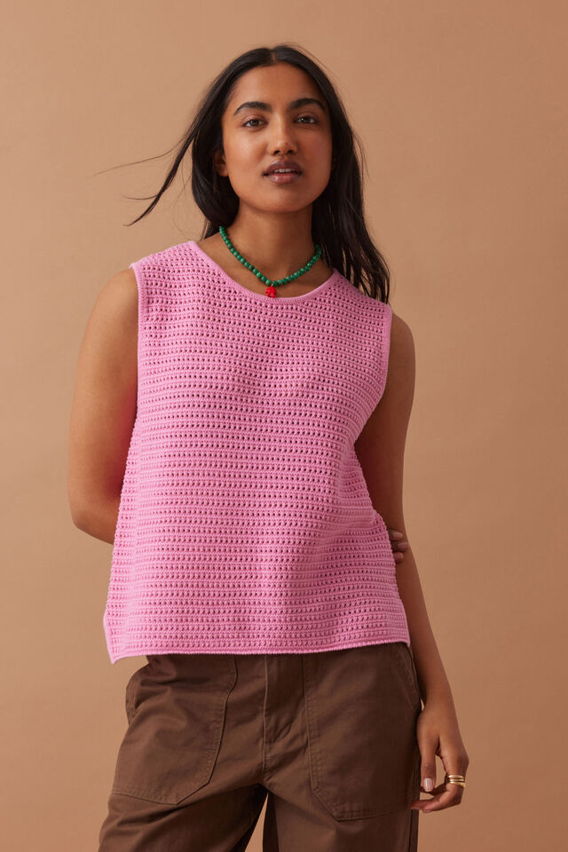 Margot Mesh Knit Tank, HIBISCUS PINK