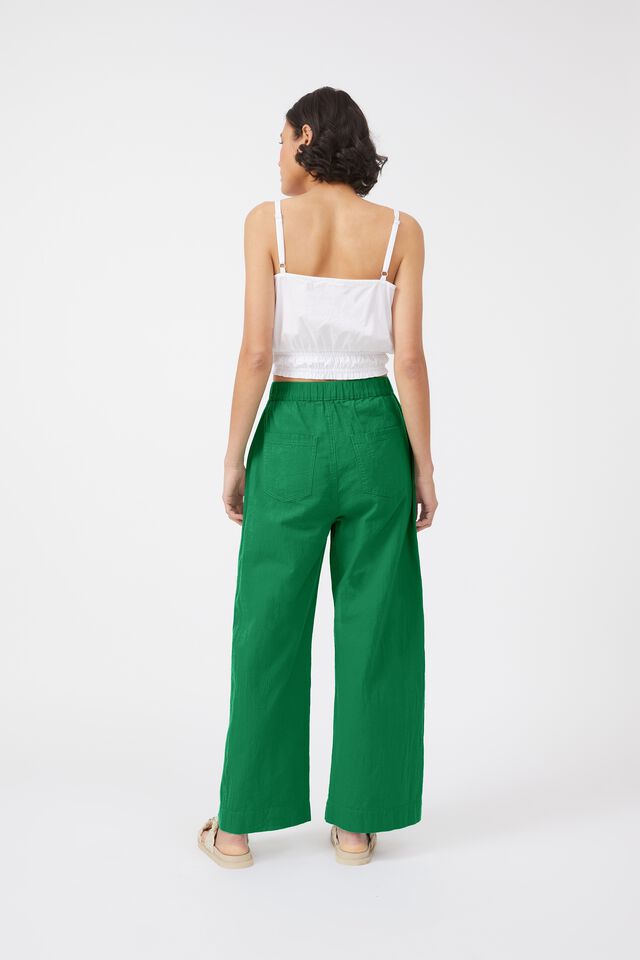 Wide Leg Pleat Front Pant In Cotton Linen Blend, FRESH GREEN