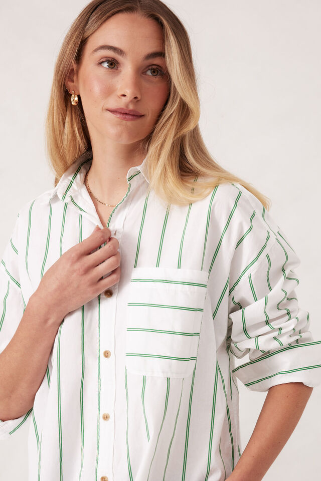 Peta Oversized Shirt, GRASS FINE TWIN STRIPE