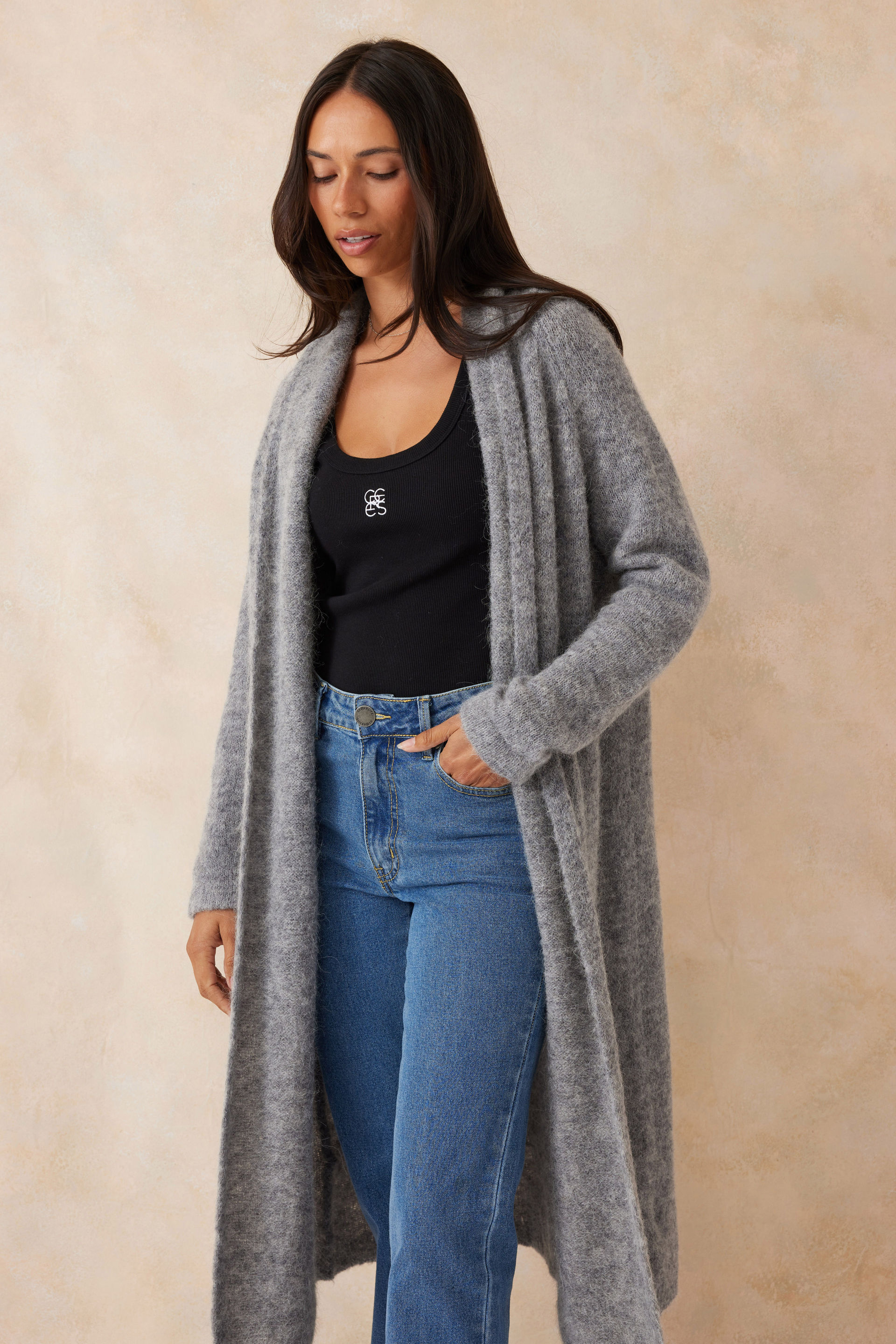 Grey sales cardigan wool