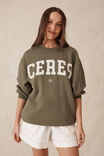 Oversized Slouchy Crew, KHAKI HERITAGE LOGO - alternate image 6