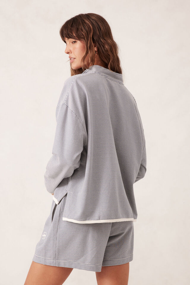 Boxy Zip Sweat, MOONLIGHT FINE STRIPE