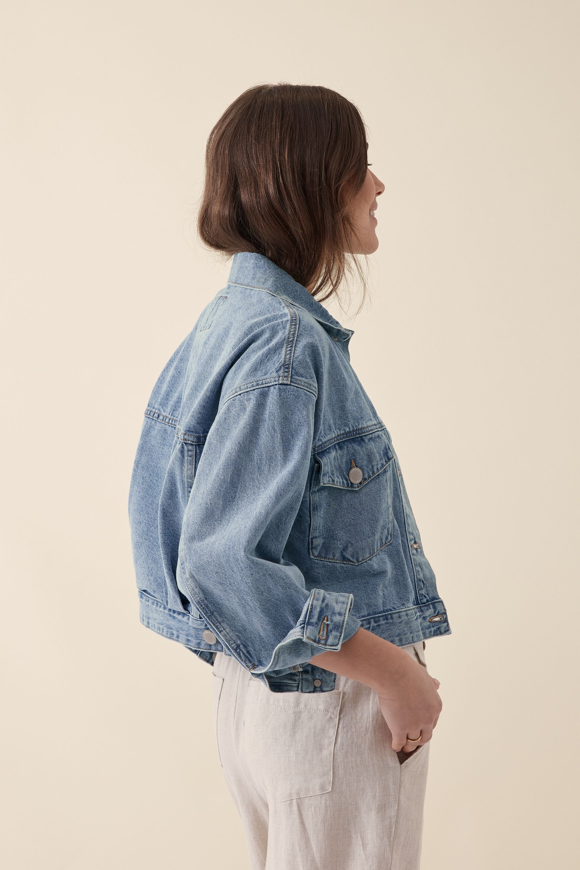 Grey cropped denim jacket sale