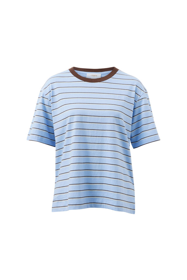 Stevie Slouchy Tee, CHINA BLUE/CHOC BUTTER STRIPE