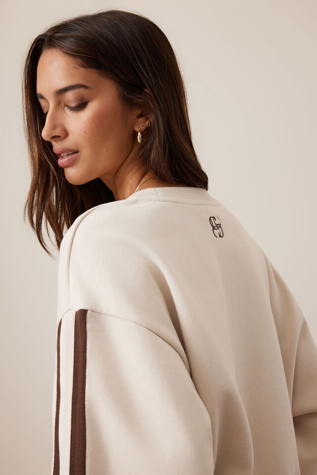 Sasha Sporty Slouchy Crew, BUFF CHOCOLATE SIDE STRIPE