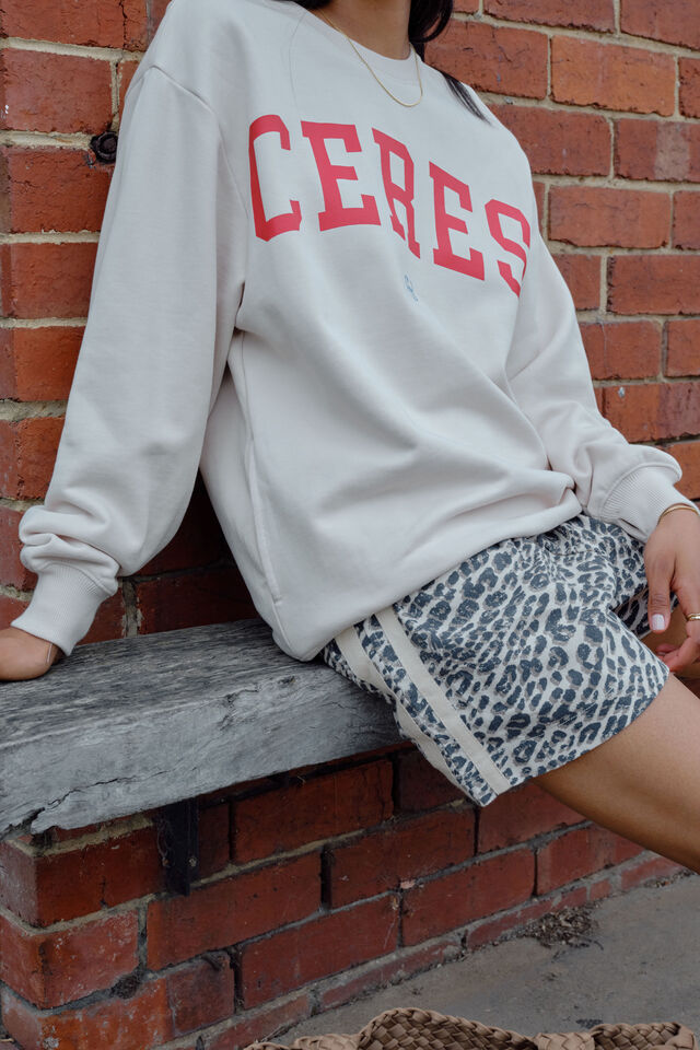 Isla Oversized Slouchy Crew, BUFF FIERY RED HERITAGE LOGO