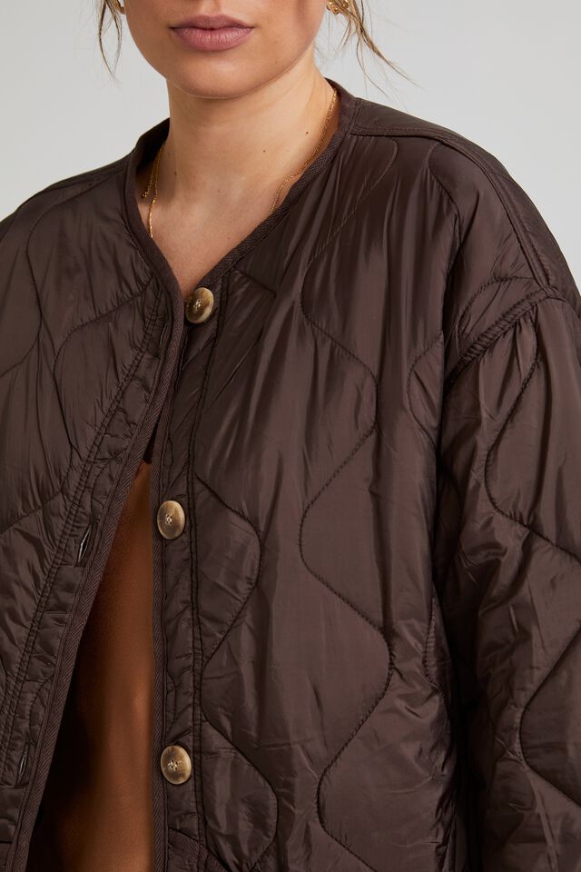 Recycled Quilted Boxy Jacket, BITTER CHOCOLATE