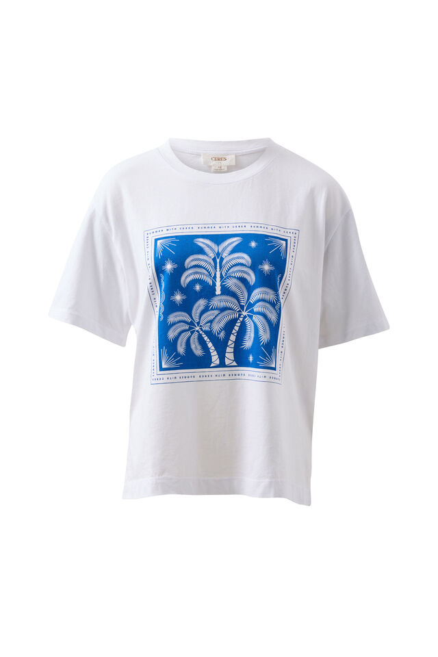 Stevie Slouchy Tee, WHITE/PALM SCARF PRINT