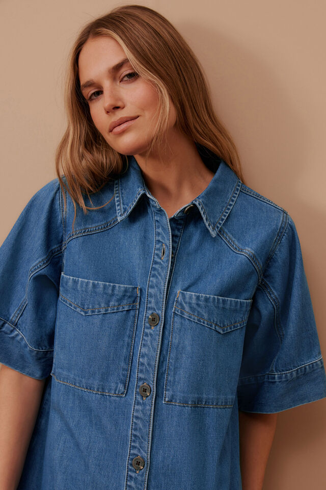 Ava Short Sleeve Mini Dress, FRESH INDIGO