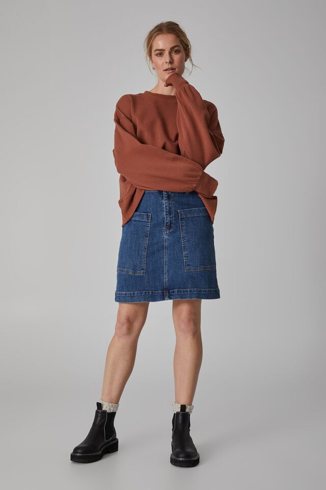 Square Pocket Denim Mini Skirt, INDIGO BLUE
